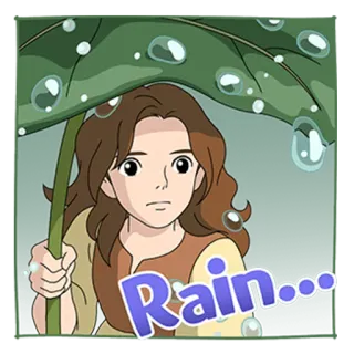 ☔ Rain... 비, 날씨, 소녀, 잎, 물방울 telegram sticker