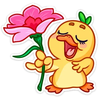 🌹 duck, flower, cartoon, cute, happy, sticker, bird whatsapp sticker