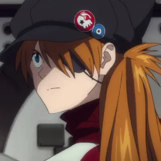 🍣 Asuka Langley Sohryu Evangelion anime, character, manga, Asuka Langley Sohryu, Evangelion, eye patch, hat telegram sticker
