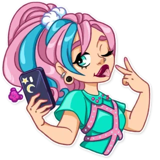 🤳 Cartoon, Selfie, Mädchen, Handy, Pose, Sticker telegram sticker