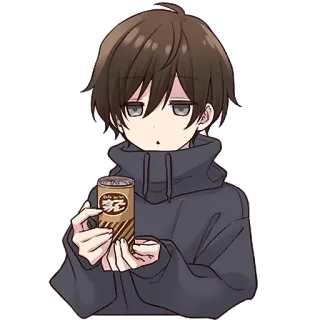 ☕️ Anime, Menino, Bebida, Café, Fofo, Moletom com capuz telegram sticker