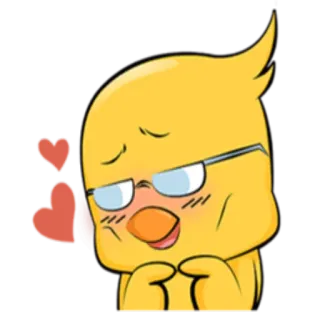 ☺️ dibujos animados, pájaro, lindo, amor, corazón, gafas, amarillo whatsapp sticker