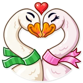 💑 swans, love, heart, birds, romance, affection, cartoon telegram sticker