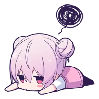 😒 Anime, Chibi, Fofo, Deitado, Cabelo rosa telegram sticker