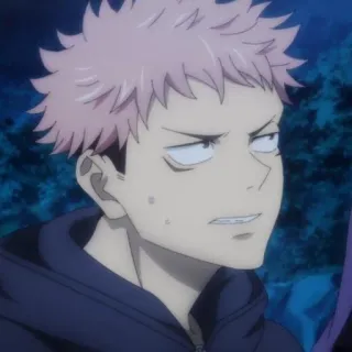 🍂 Yuji Itadori Jujutsu Kaisen Anime, pinke Haare, ernst, Charakter, Jujutsu Kaisen whatsapp sticker