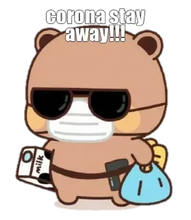 🔰 corona stay away!!! ours, masque, coronavirus, covid-19, sécurité, santé, dessin animé, lait whatsapp sticker