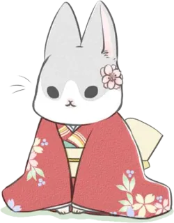🎎 królik, kimono, kwiat, słodki, tradycyjny, zwierzę, naklejka telegram sticker