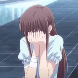 🫐 Anime, Fille, pleurs, triste, pansement telegram sticker