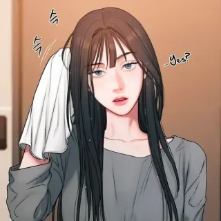 🥀 yes? mujer, toalla, pelo largo, pregunta telegram sticker