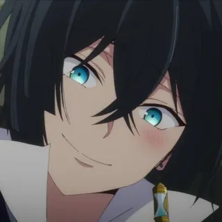💎 animé, personnage, sourire, yeux bleus telegram sticker