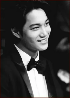 🥀 man, portrait, tuxedo, bow tie, black and white, formal wear, person, male telegram sticker