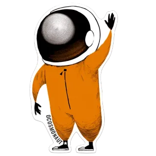 🖐 ocosmonaut astronaut, space, exploration, cosmonaut, orange, waving, outer space, cartoon whatsapp sticker