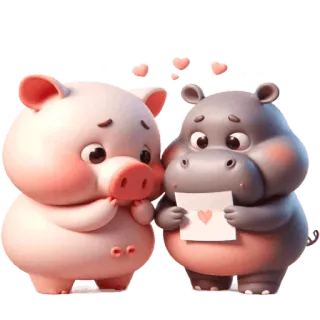 😍 cerdo, hipopótamo, lindo, amor, corazón, animal, dibujos animados telegram sticker