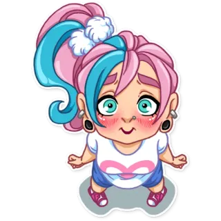 😊 Cartoon, Figur, Mädchen, Sticker, Süß, Rosa, Blau telegram sticker