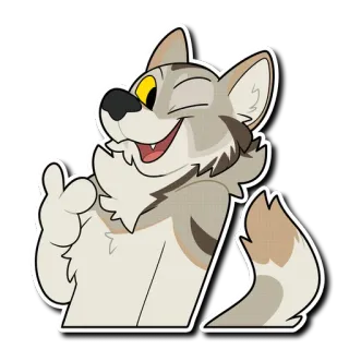😉 lupo, cartone animato, furry, antropomorfo, amichevole, occhiolino, pollice in su telegram sticker