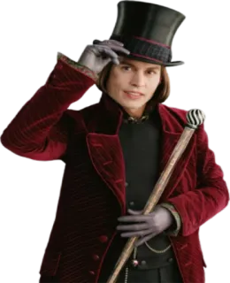 😌 Willy Wonka Charlie and the Chocolate Factory willy wonka, charlie and the chocolate factory, johnny depp, hat, candy, chocolate, movie telegram sticker