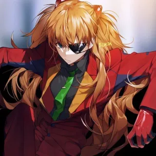 ❤️ Asuka Langley Sohryu Neon Genesis Evangelion Anime, Gadis, Setelan merah, Penutup mata, Manga telegram sticker