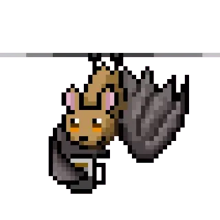 ☕ bat, pixel art, hanging, animal, cute, cartoon whatsapp sticker