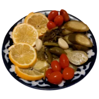 🍋 еда, тарелка, овощи, лимон, помидоры, соленья, чеснок telegram sticker