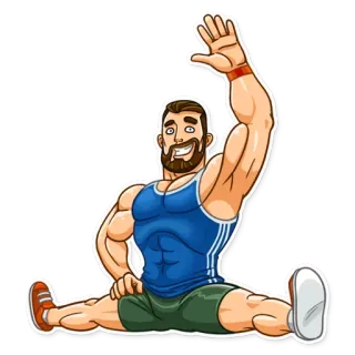 👋 fitness, man, oefening, cartoon, stretching, atleet telegram sticker