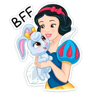 😔 Snow White BFF Branca de Neve, Disney, desenho animado, amizade, BFF, coelho, animal telegram sticker