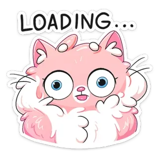 😑 LOADING... кот, загрузка, милый, розовый, животное, мультфильм, стикер whatsapp sticker