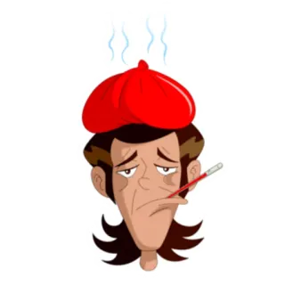 🤒 enfermo, dibujos animados, dolor de cabeza, fiebre, termómetro telegram sticker