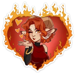 😘 ปีศาจ, แฟนตาซี, ผู้หญิง, เขา, ไฟ, หัวใจ, การ์ตูน, สติกเกอร์ telegram sticker