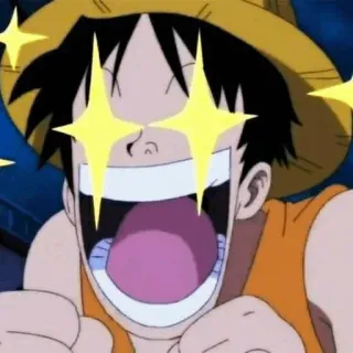 👒 Monkey D. Luffy One Piece Anime, One Piece, Luffy, Podekscytowany, Szczęśliwy, Kreskówka telegram sticker