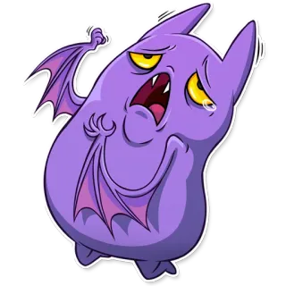 😩 con dơi, hoạt hình, buồn, khóc, động vật, tím, dễ thương, đôi cánh telegram sticker