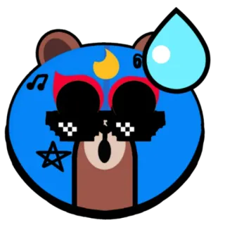 😅 naklejka, miś, kreskówka, okulary przeciwsłoneczne, zabawny, pot, niebieski, brązowy telegram sticker