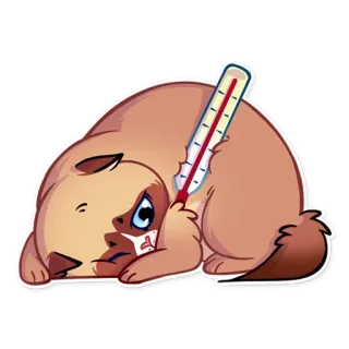 🤒 doente, mal, termômetro, animal, desenho animado, febre, cão, cachorro whatsapp sticker