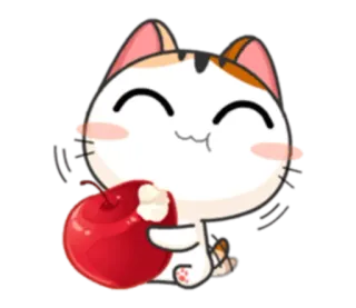😋 cat, animal, cute, kawaii, apple, emoji, sticker telegram sticker