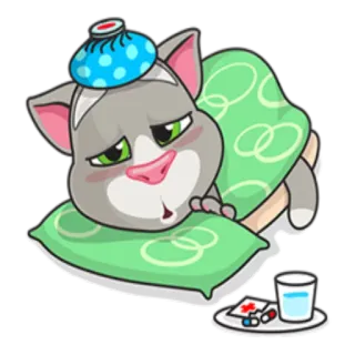 🤒 Tom Cat sick, cat, talking tom, ill, cartoon telegram sticker
