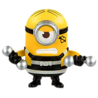 🏋 Minion minion, jail, prisoner, one eye, cartoon, dumbbell, weightlifting, exercise telegram sticker
