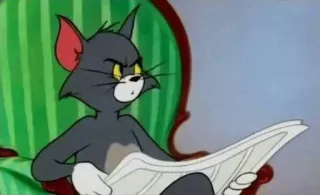 😒 Tom Cat Tom and Jerry мультфильм, кот, газета, анимированный, смешной, персонаж whatsapp sticker
