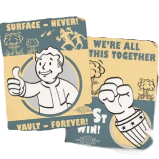 👍 Vault Boy Fallout SURFACE - NEVER!
WE'RE ALL
THIS TOGETHER
VAULT - FOREVER!
ST
WIN! fallout, vault boy, video game, nuclear, post-apocalyptic, vault-tec telegram sticker