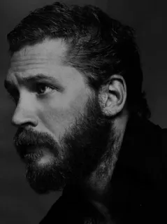 🔚 Tom Hardy นักแสดง, ผู้ชาย, ภาพเหมือน, ขาวดำ, คนดัง, เครา telegram sticker