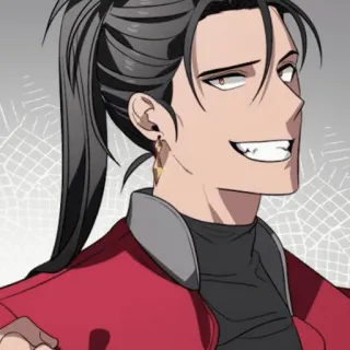 💥 homem, anime, personagem, rabo de cavalo, sorrisinho, jaqueta vermelha telegram sticker