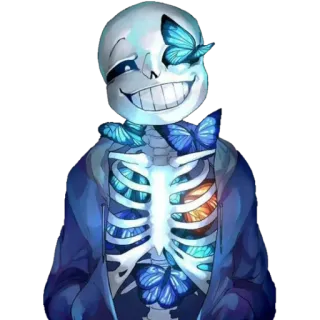 😈 Sans Undertale skeleton, video game, butterfly, cute, blue telegram sticker