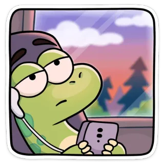 😐 cartoon, animal, sad, listening to music, window, sticker, moody whatsapp sticker
