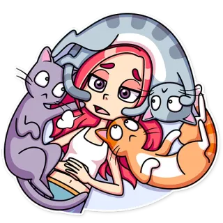 😞 gato, menina, fofo, desenho animado, animais de estimação, animal, adesivo, ilustração telegram sticker