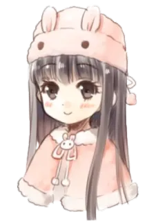 🙂 动漫女孩, 卡哇伊, 可爱, 兔子, 帽子, 粉色 telegram sticker