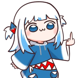 🖕 Gawr Gura Anime, Vtuber, Gawr Gura, Rekin,  środkowy palec, Obraźliwe telegram sticker