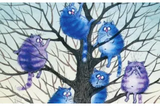 😣 cats, tree, cartoon, animals, illustration telegram sticker