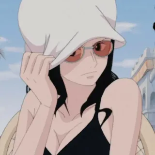 📚 Nico Robin One Piece アニメ, 漫画, 女性, ビーチ, 麦わら帽子, サングラス telegram sticker