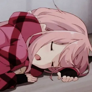 🌸 anime, dormire, capelli rosa, carino, stanco, personaggio telegram sticker