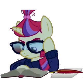 📘 Apple Bloom My Little Pony poni, leyendo, gafas, dibujos animados, unicornio telegram sticker