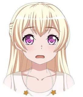 😦 garota anime, cabelo loiro, olhos roxos, desenho animado, personagem telegram sticker