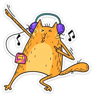 🎧 gato, música, fones de ouvido, animal, dança, adesivo, desenho animado telegram sticker